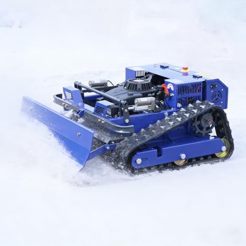 NUOYU 9HP Hybrid Remote Control Lawn Mower with Snow Plow, 55cm Cut, 2-15cm Height, 45° Slope, Zero Turn, Brushless Motor, All-Season Tracked Mower for Yard Farm Driveway