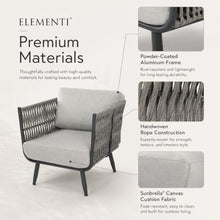 Outdoor Lounge Chair Elementi Milano Patio Lounge Chair, Aluminum and Rope Outdoor Armchair with Canvas Granite 5402 Cushions, Dark Gray Frame, 29.5 x 30.3 x 28.3 in
