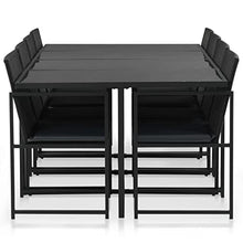 BUKSCYJS Stylish Patio Furniture Set, Balcony Furniture, 9 Piece Patio Dining Set with Cushions, Easy to Assemble Suitable for Patio, Porch, Backyard, Balcony, Garden and Poolside Poly Rattan Black