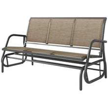 Homyee Sturdy Patio Glider Bench w/Breathable Texteline Fabric Back & Seat for Garden, All Weather Outdoor 3 Seater Glider Chair w/Durable Powder Coated Metal Frame for Porch, Deck, Balcony (Brown)