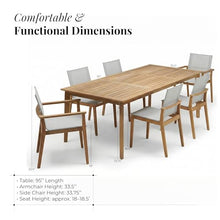 POVL Outdoor Menlo 7-Piece Teak Patio Dining Set for 6 — 95" Rectangular Grade A Teak Table, 2 Armchairs & 4 Side Chairs — Modern Patio Furniture for Deck, Backyard & Poolside