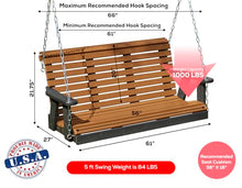 Poly Lumber Wood 5FT Porch Swing Amish Craftsmandship Made in USA HDPE with No wood fibers and 1000 lbs Limit. Stainless Steel Hardware.Signature Rollback design for Patio Outdoor Backyard Garden Park