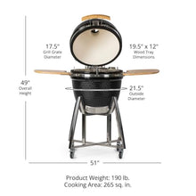 Ash & Ember 18" Kamado Grill with Portable Base, 265 Sq In Cooking Surface