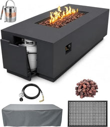 AMS 66" Rectangular Propane Gas Fire Pit Table for Outdoor Patio, Dark Gray
