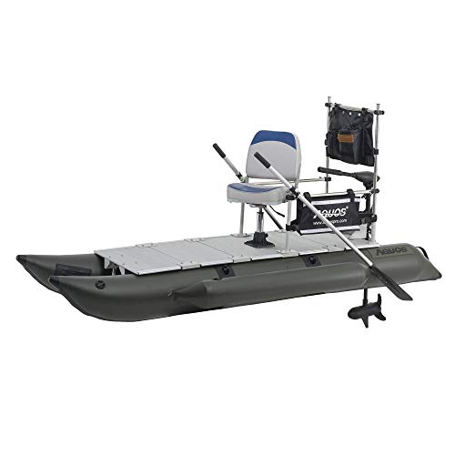 AQUOS 10.2ft Inflatable Pontoon Boat with Trolling Motor Transom Hand Control 12V 55LBS