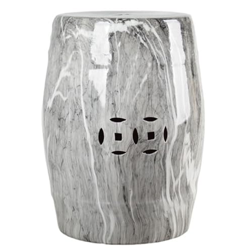 LINKIO Garden Stool Chinese Ceramic Stool Drum Stool Side Table Seating Pier Decorative Chair Marble Pattern Dressing Shoeshine Round Stool Ottomans(A)