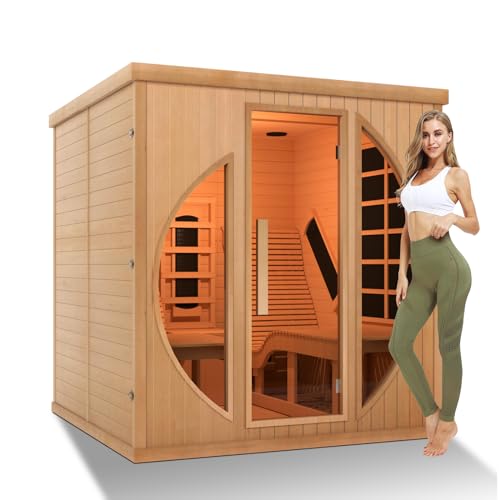iDOTODO Far Infrared Sauna Room with Recliner, Indoor Infrared Home Sauna, Indoor Saunas for Home 3400W, 9 Heaters, Canadian Red Ceder (2 Person Recliner Sauna, Red Ceder)