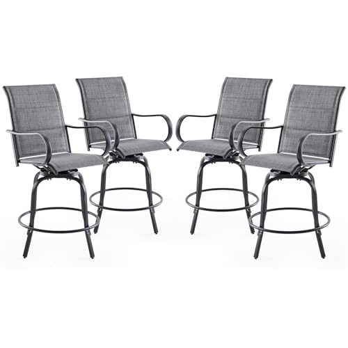 Soohow Swivel Patio Bar Stools Set of 4, Outdoor Barstools with Paded Textilene Fabric, All Weather Bar Height Outdoor Chairs, Tall Swivel Patio Chair for Balcony, Poolside, Yard