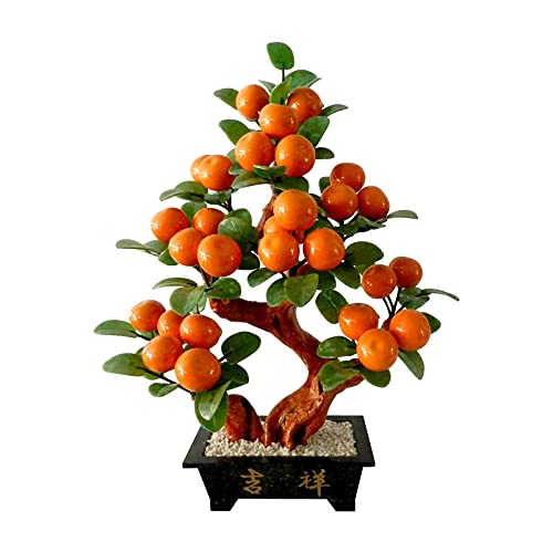 YXIANG56Q Fake Plants Tabletop Bonsai Tree Jade Orange Tree Artificia Jade Bonsai Creative High-end Orange Tree Ornaments for Home Office Wealth Decor Bonsai Tree
