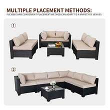 Valita 7 Pieces Outdoor Wicker Furniture Conversation Set Patio Sectional Sofa Set Glass Table with Non-Slip Cushions Furniture Cover, Khaki