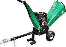 All Power America APWC420E Woodchipper Mulcher 15HP JD Engine 420cc Gas Powered Chipper Shredder 2000 RPM Double Edge Blades 6" Feed, Green/Black