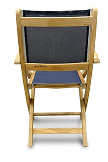 Teak Folding Chair with arms Sling Seat - Pair (Navy)