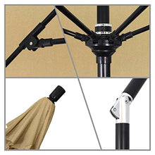 California Umbrella 11' Round Crank Lift, Collar Tilt, Aluminum Pole, Fiberglass Rib Patio Umbrella, Black Finish, Champagne