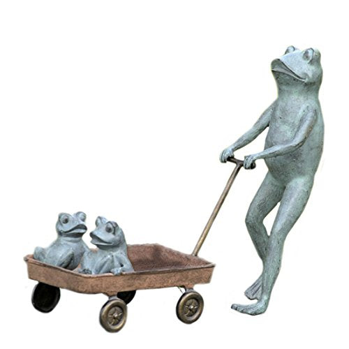 SPI Frog Family with Wagon Planter Aluminum Garden Sculpture Outdoor Décor