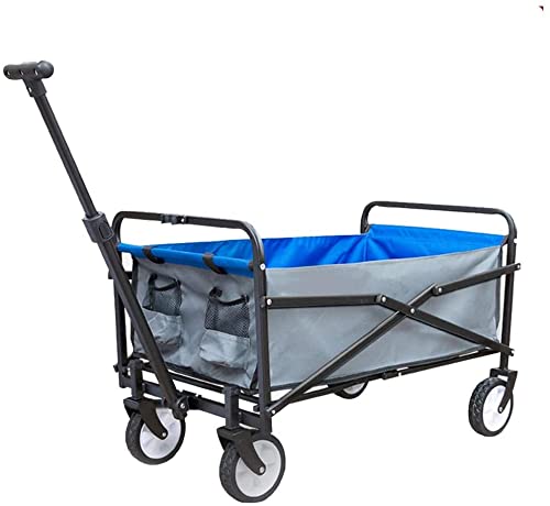 Outdoor Folding Utility Wagon 4 Wheel Outdoor Pull Cart Folding Beach Wagon with Handle Steel Bracket Strong and Load-Bearing 60kg/132lbs