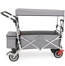 CWENZXDIA Garden Wagon Folding Garden Trolley Cart Heavy Duty Wagon with Canopy for Outdoor Camping Beach Pull Truck with 4 Wheels Utility Cart(Grey)