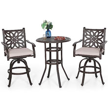 PHI VILLA Patio Furniture Set 3Pcs Cast Aluminum High Top Table & Swivel Bar Stools with Cushion Rero Brown-set
