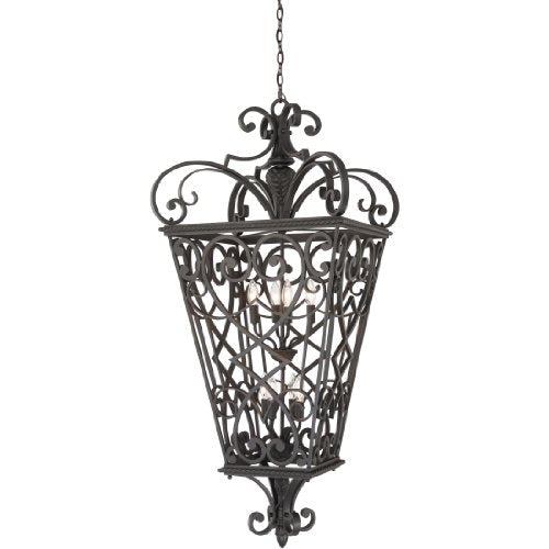 Quoizel Fort Quinn Outdoor Pendant Lighting 31 Inch 8-Light Marcado Black Chandelier