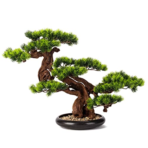 YXIANG56Q Fake Plants Artificial Bonsai Tree Pine Tree Potted Faux Bonsai Simulation Zen Garden Fake Plants for Home Office Desktop Decor, Height 17.72'' Bonsai Tree