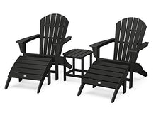 Polywood South Beach 5-Piece Adirondack Chair Set with Side Table & Ottomans Black