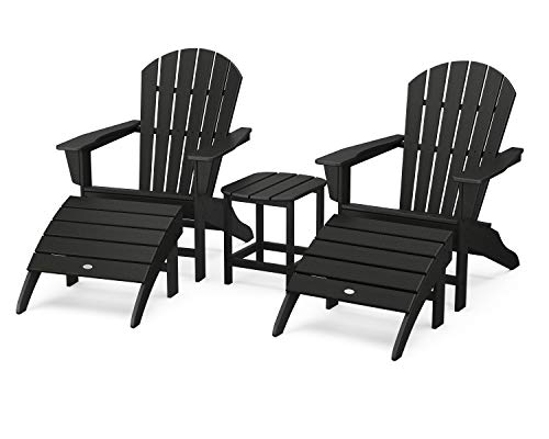 Polywood South Beach 5-Piece Adirondack Chair Set with Side Table & Ottomans Black