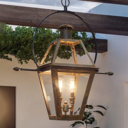 Urban Ambiance Luxury Historic Outdoor Pendant Light, Large Size: 23.5" H x 21.25" W, with Tudor Style Elements, Bygone Bronze Finish, UQL1378, Paris Collection