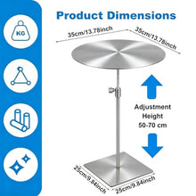 Yopappol Weatherproof Adjustable Height Patio Table, Full Stainless Steel Round Bistro Side Table, Space Saving Outdoor Cocktail Tables for Garden Cafe, Easy to Assemble(Top 35cm)