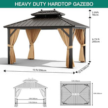 GAOMON Hardtop Gazebo 10x13ft with Nettings and Curtains, Heavy Duty Double Roof for Patio, Backyard, Deck, Lawn Brown