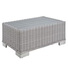 Afuera Living Outdoor Patio Coffee Table, 32" W, Light Gray UV-Resistant Wicker Rattan, Powder-Coated Aluminum Frame, Wood-Like Top, Durable Water-Resistant Design for Backyard, Porch, or Poolside Use