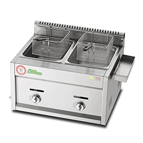 CVGfko Stainless Steel Gas Fryer - 20L Large Capacity for Home and Commercial Use | Adjustable Firepower | IncluBaskets and Lids | Ideal for Chips, Donuts, Fish | Easy to Clean