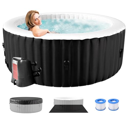 Glonerle 2-4 Person Inflatable Hot Tub, Round Portable Blow up Hot Tub, Leak-Proof PVC Outdoor Spa with 120 Air Jets, Insulated Cover & Heater Pump, 71” X 71” X 25”