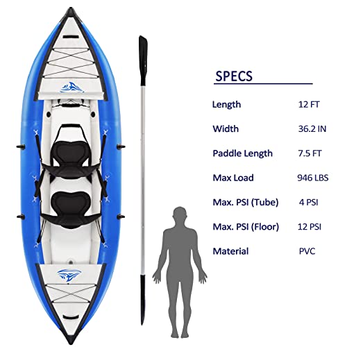 PRODCA Inflatable Kayak Set with Paddle & Air Pump Tandem 2 Person Kayak