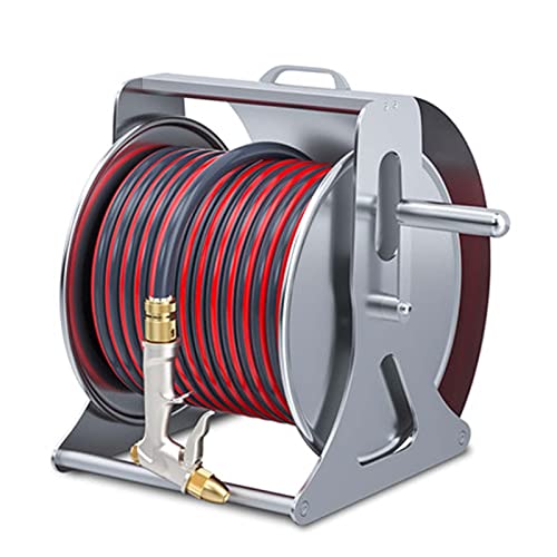 FKTHYO Stainless Steel Hose Reel, Outdoor Heavy Duty Garden Hoses Holder Storage Durable for Gardening Watering Flowersyard Lawn Farm Patio (40 Meters Water Pipe|c)