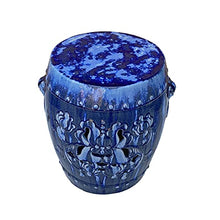 Orientliving Chinese Mixed Blue Round Lotus Clay Ceramic Garden Stool Table Blue