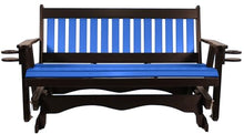 5 FT Blue Amish-Made Porch Glider – 1000 lb Heavy-Duty Poly Lumber wood Mission Bench – USA Crafted HDPE Outdoor Seating Furniture - Stainless Steel Hardware – Smooth, Quiet Glide - CupHolders