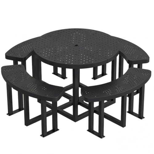 DWVO 38" Round Metal Picnic Table with Umbrella Hole