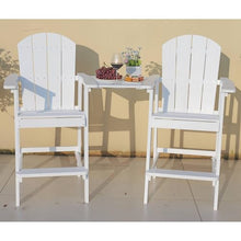WEALTHKING Outdoor Adirondack Bar Chair Set with Connecting Table, HIPS Patio Lounge Seating for Backyard Deck Porch Garden Poolside, High Back Slatted Counter Height Seats with Wide Armrests (White)