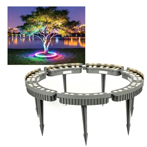 KPHYMOD AC24V Landscape Tree Ring Lights Outdoor, RGB Color Changing Round Plant Lights, Interlocking Design for Backyard Palm Tree Trunk Lighting(7 Packs)