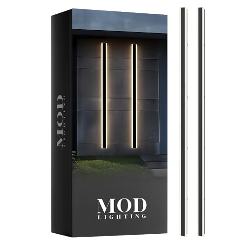 MOD LIGHTING Haylen Wired LED Outdoor Wall Light (2-Pack), 79" Water Resistant Outdoor LED Sconce, Remote Dimming Modern Wall Sconces for Patio, Garage, Black