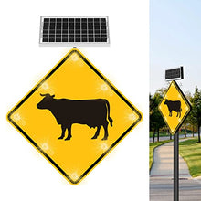 Generic 24" Solar Cow Crossing Sign LED Blinking Black on Yellow