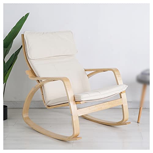 NABEIM Living Room Chairs with Arms, Rocking Chair Recliner Sofa, Wooden Frame Chaise Lounge Upholstered Mid Century Modern Chair with Headrest Single Leisure Chair for Balcony Yard (Color : White)