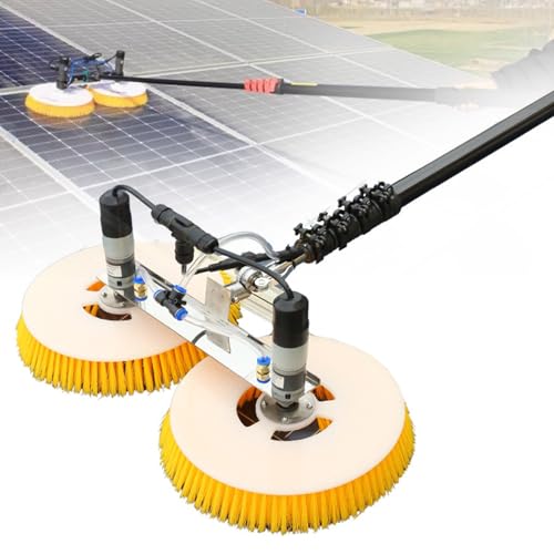 Solar Panel Cleaning Rotating Brush, 70cm Dual Head Photovoltaic and Solar Panels Water Fed Brush 110V Electric Spin Scrubber Adjustable Water Fed Pole Cleaning Kit for Window Glass,4M/13.1FT