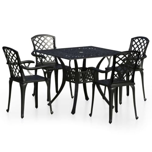NLQMSU 5-Piece Cast Aluminum Bistro Set Black Round Table