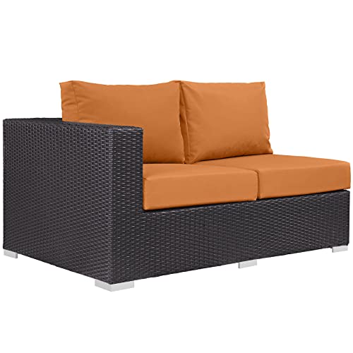 Modway Convene Wicker Rattan Outdoor Patio Left Arm Loveseat in Espresso Orange