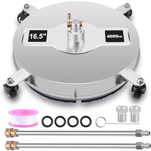iumLeap Pressure Washer Surface Cleaner with 4 Wheels Stainless Steel Professional 4000PSI Surface Cleaner 16.5 Inch 1/4 Inch Quick Connection, Stainless Steel Pressure Washer Accessories, A