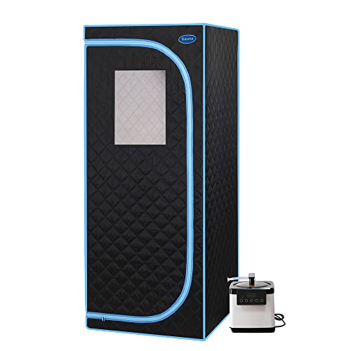 WEALTHOME Portable Infrared Sauna Tent, Plus Type Full Size Steam Sauna Tent. Spa, Detox,Therapy and Relaxation at Home.Larger Space,Stainless Steel Pipes Connector-Black(Blue Binding)