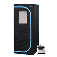WEALTHOME Portable Infrared Sauna Tent, Plus Type Full Size Steam Sauna Tent. Spa, Detox,Therapy and Relaxation at Home.Larger Space,Stainless Steel Pipes Connector-Black(Blue Binding)