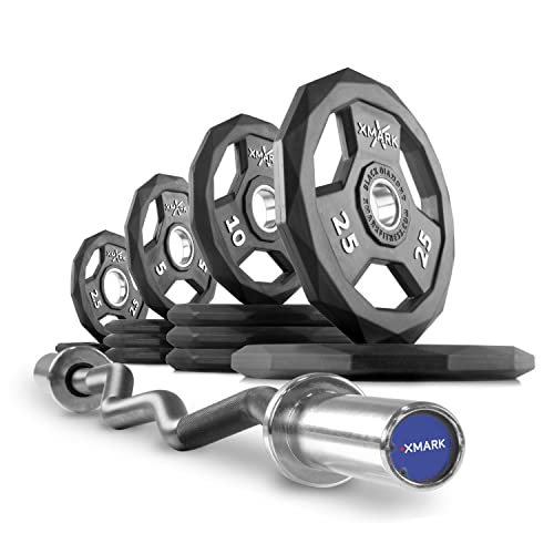 XMark Olympic Bar Curl Bar with Weights Offer Black Diamond Plates 115 lb Set
