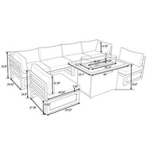 LeisureMod Chelsea 7-Piece Outdoor Patio Conversation Set with Fire Pit Table Black