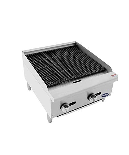Atosa CookRite ATCB-24 24" Heavy Duty Gas Countertop Charbroiler Radiant Char-Grill with Lava Briquettes for Hotel Diner Food | Stainless Steel, 2 Burners, 70,000 BTU (Includes: LP Conversion Kit)